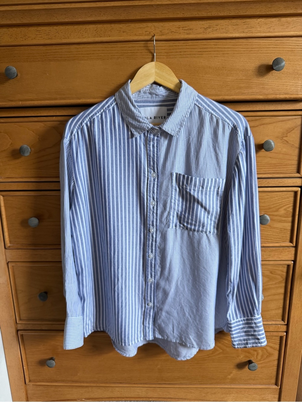 Lola River Womens Shirt  Blue White Size L Stripe Long Sleeve Coastal Grandma